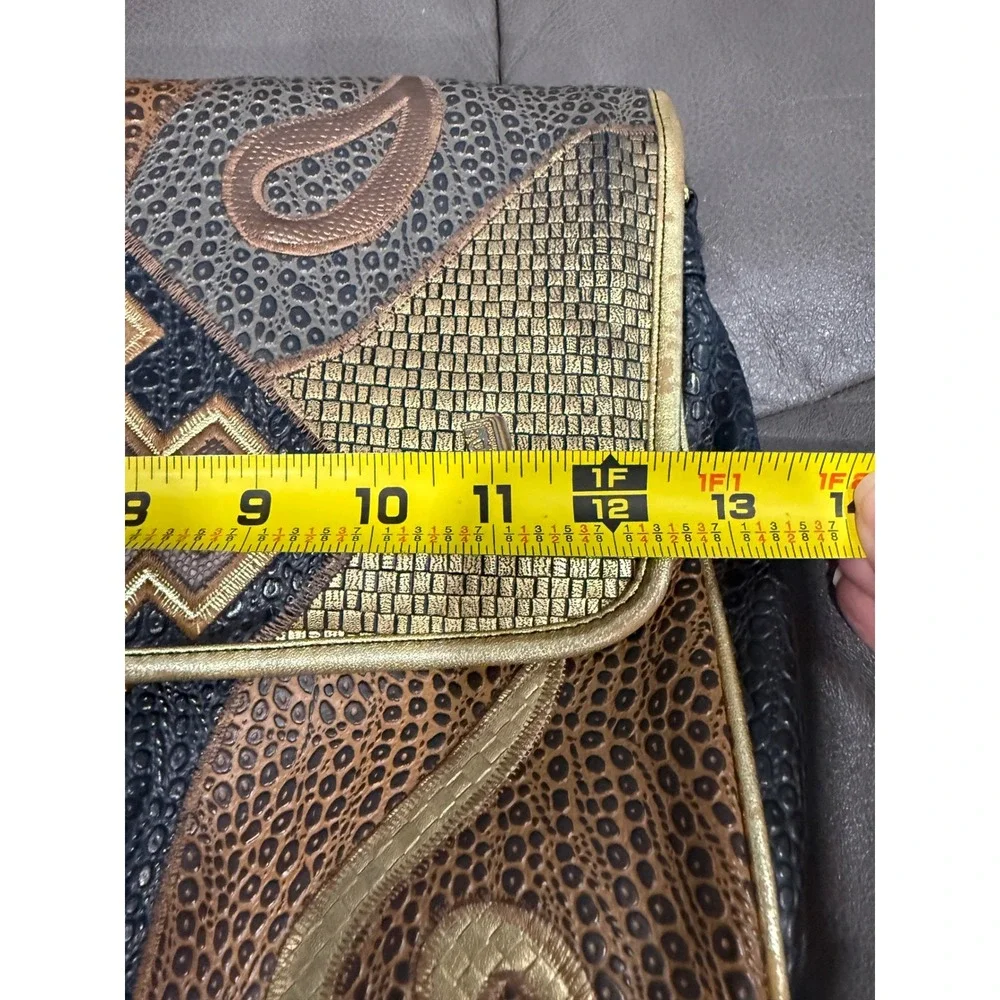Vintage‎ Nas Patchwork Animal Print Convertible Clutch Crossbody Bag Gold Black